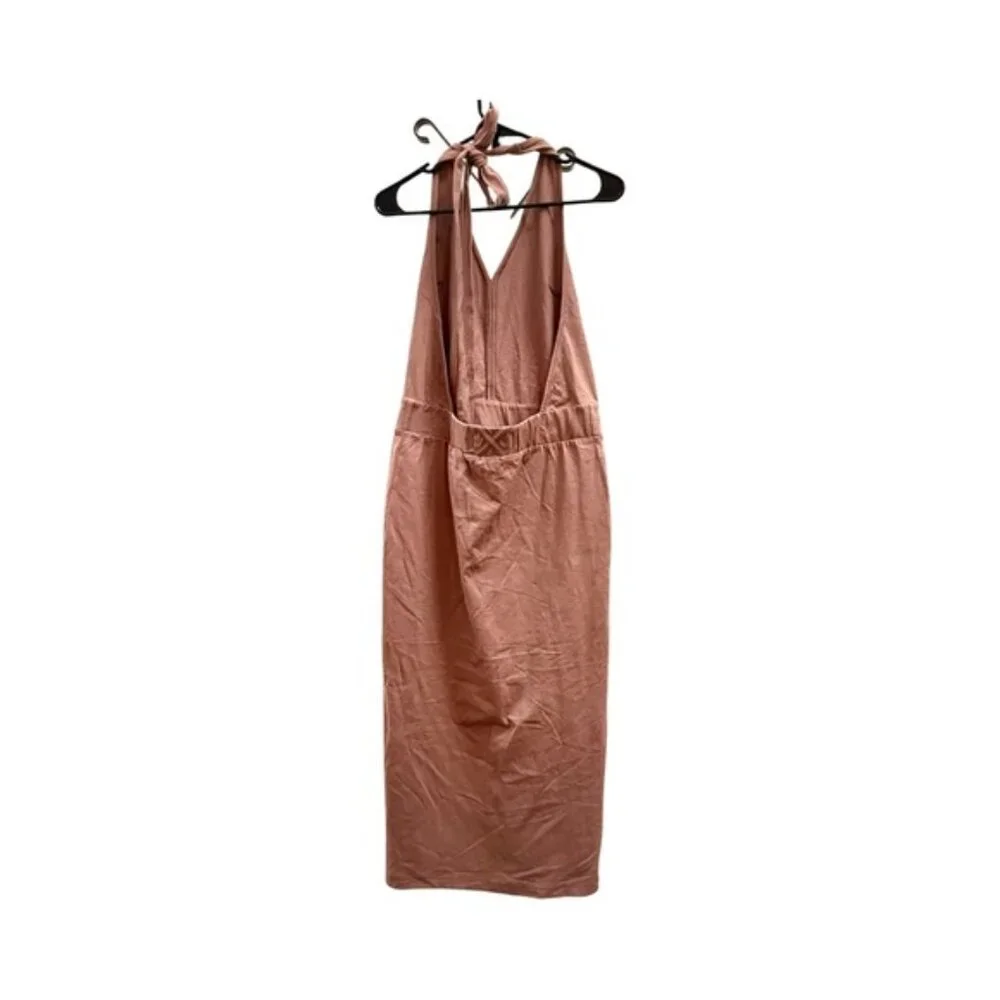 FP Beach Halter Maxi Dress – Boho Backless V-Neck in Rose & Cocoa | M - Picture 6 of 8